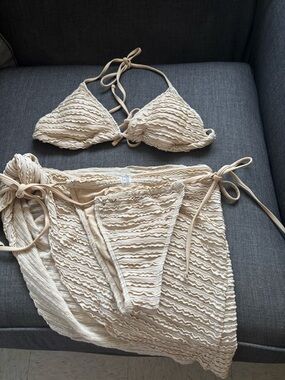 Beige  Bikini Set with Matching Skirt